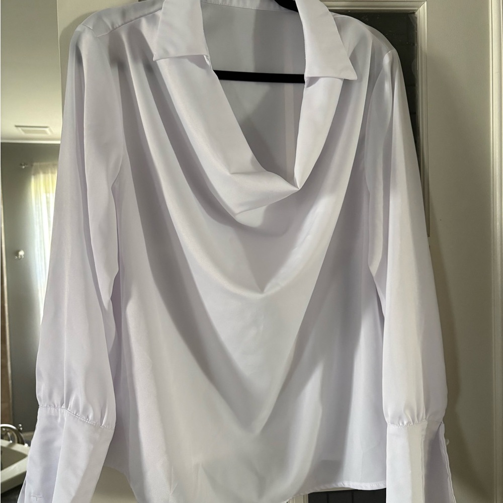 Women’s White Drape-Neck Blouse